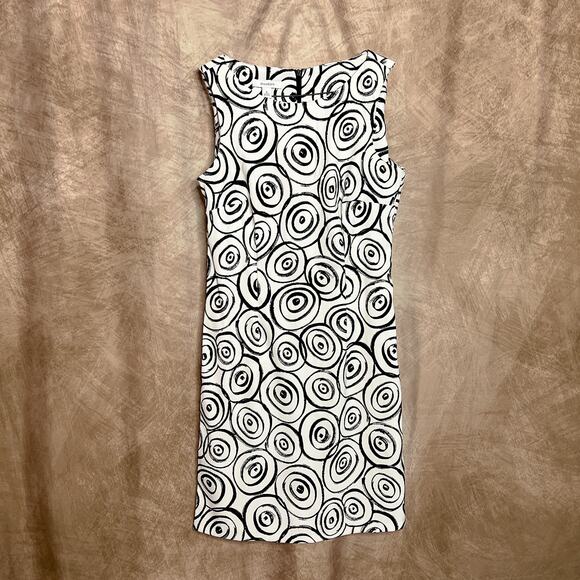 Y2K Dressbarn Sleeveless Mini Shift Dress Black & White Swirls Sleeveless Mod - Picture 1 of 7